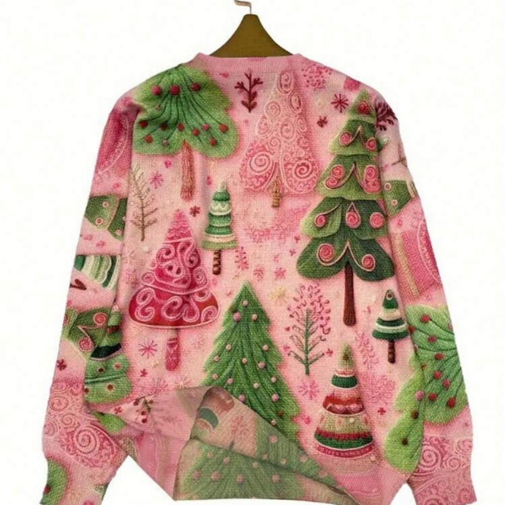 Festive Pink and Green Christmas Sweatshirt - Picture 3 of 4